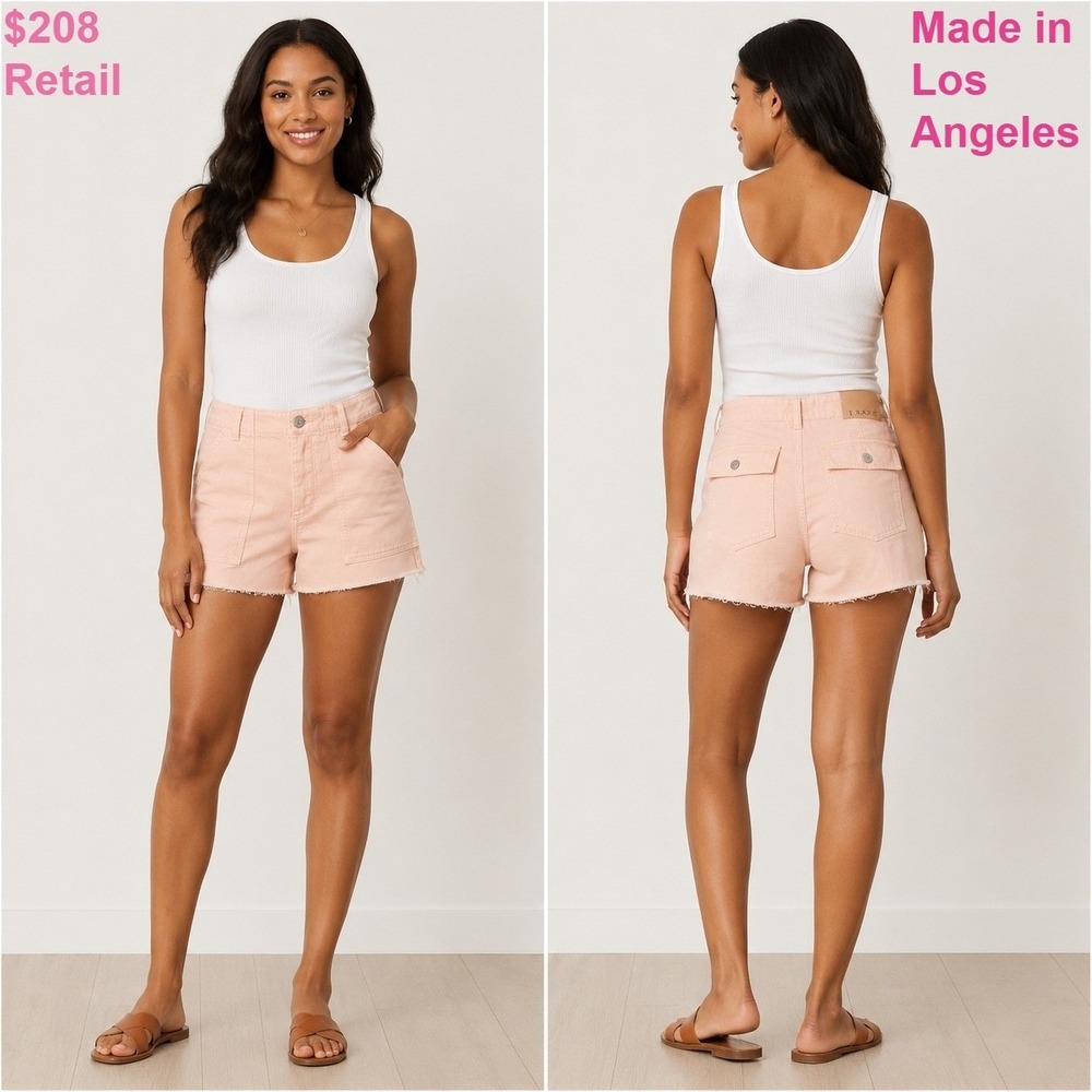 TRAVE Lara Workwear Short Sze 28 French Kiss Pink Utility Raw Hem Button-Fly NEW